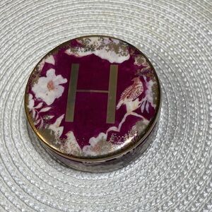 Anthropologie Emmaline Stoneware Lidded Monogram Trinket Dish letter H